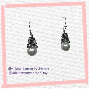 White Pearl Dangle Drop Earrings